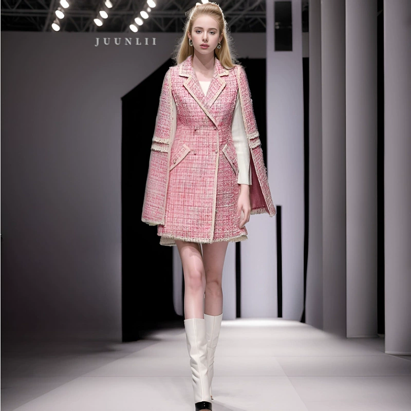 Демисезонная куртка, длинное шерстяное пальто, корейский стиль, стиль Chanel, коллекция 2023 года, средняя длина, премиум
