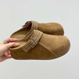 真皮勃肯拖鞋女厚底增高秋季新款包头半拖复古舒适百搭XHR682-36