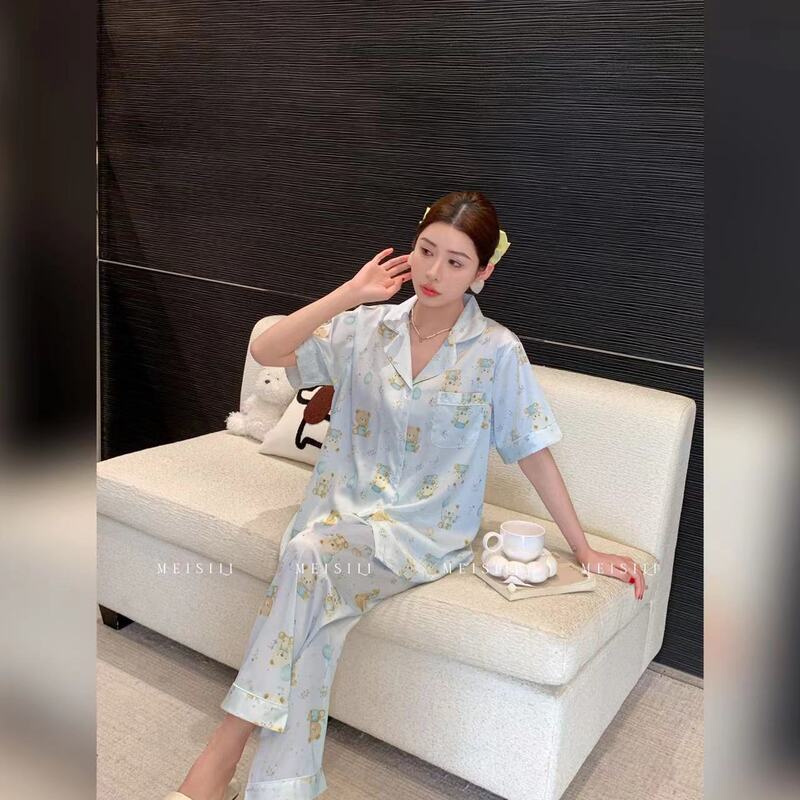 2026 Hongyi 434-1 Women's Five-Quarter Sleeve Long Pants Set Home Wear Ice Silk Casual Comfortable Loose Pajamas
