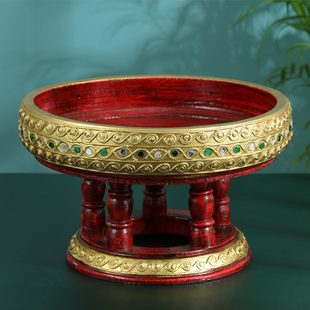 Thailand Imported Decorations Fruit Plate Wooden Thai Style Fruit Plate Southeast Asian Style Entrance Ornaments Storage Plate