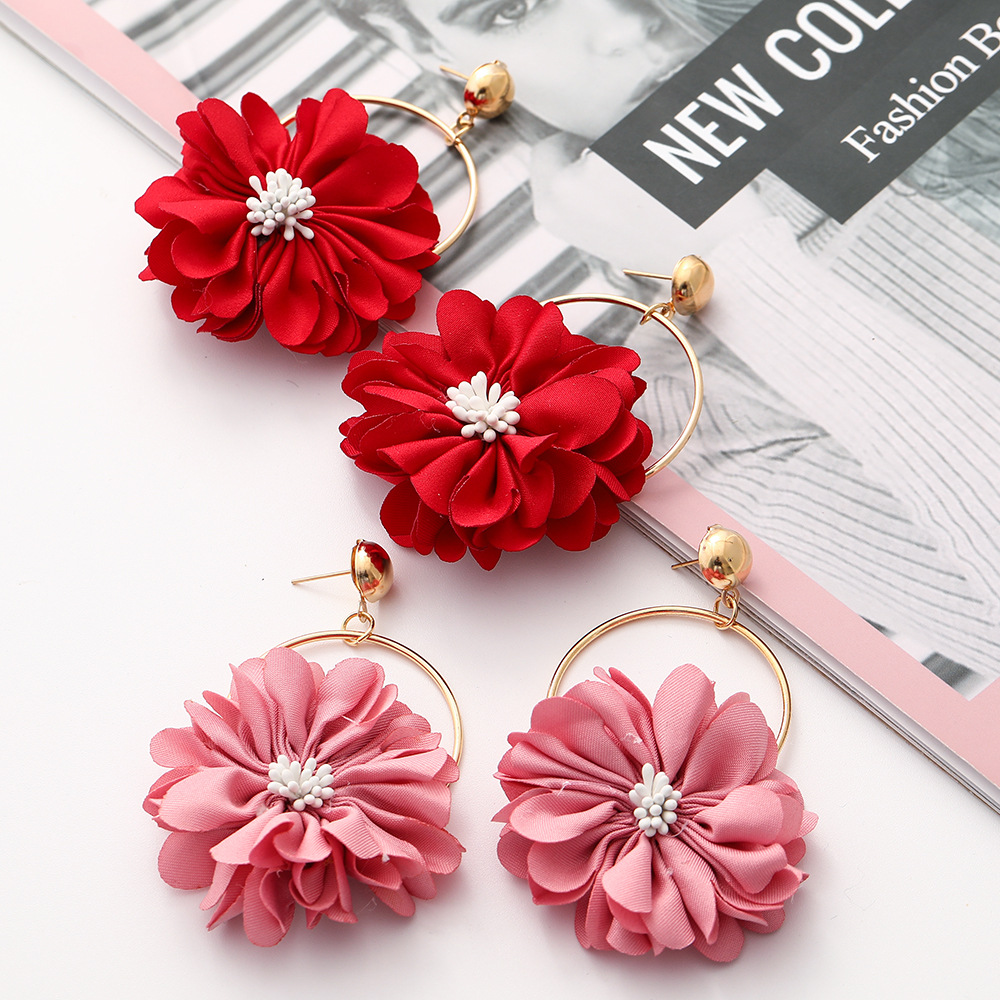 New Fashion Multi-layer Chiffon Cloth Lace Flower Earrings display picture 11