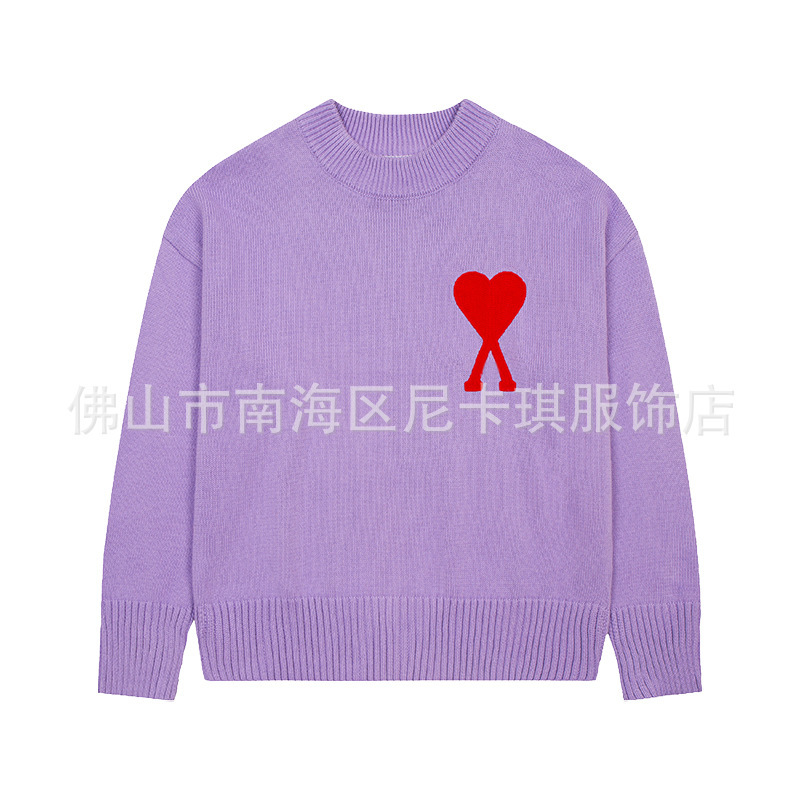 大注目！ ami セーター ラウンドネック ビッグラブ 25ss 新しいカップルルーズ長袖クロスボーダーウール女性のセーター|undefined