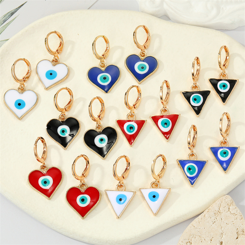 retro ethnic style color dripping oil triangle heart eye earringspicture1