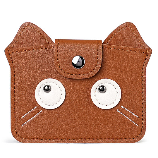 Cowhide Texture Retro Cartoon Cat Card Holder Small, Light and Large Capacity Real Soft Leather Card Holder Bank Card Coin Purse