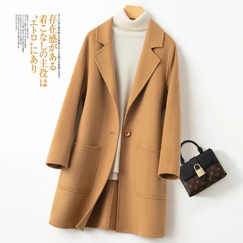 Woolen Outwear Women's Mid-Length 2024 Autumn and Winter New Hepburn Style Small Loose Korean Style Woolen Outwear