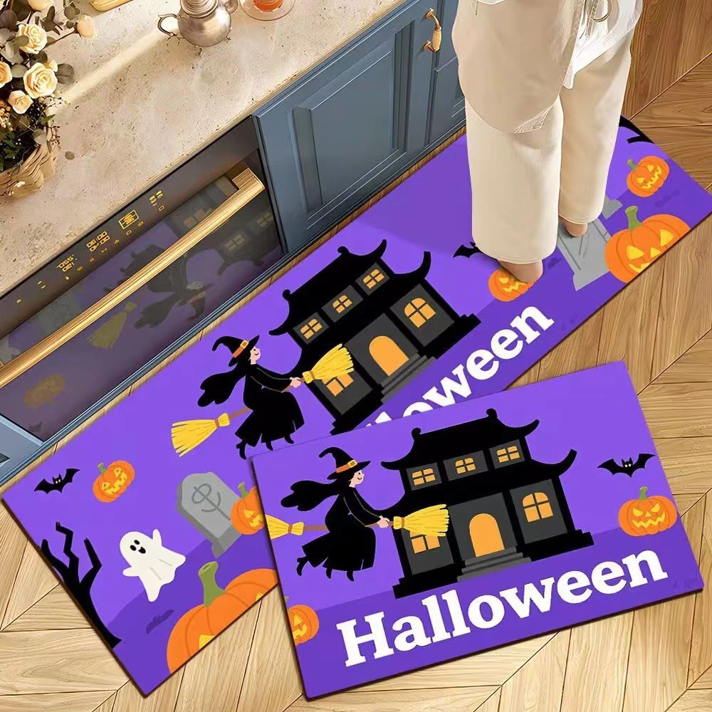 Decoración de Halloween cocina alfombra de suelo americana resistente a la suciedad fácil de cuidar alfombra de suelo de dos piezas en la puerta alfombra de cristal