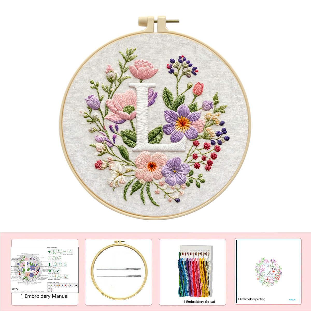 Hecho a mano flores y plantas europeas bordadas paquetes de materialdiy inglés 26 letras simple principiante nivel de bordado al por mayor