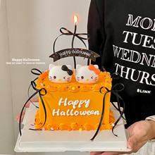 2025万圣节蛋糕装饰蝴蝶结KT猫摆件Halloween拱门插牌蜡烛插件