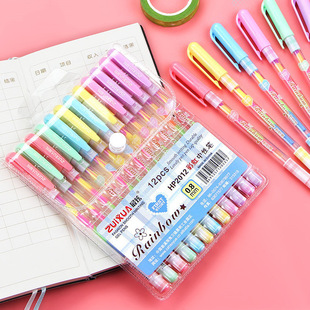 12 Pack Colorful Gel Pens Gradient Colorful Student Learning Stationery Gifts Rainbow Handbook Pen 0.8mm Ballpoint Pen