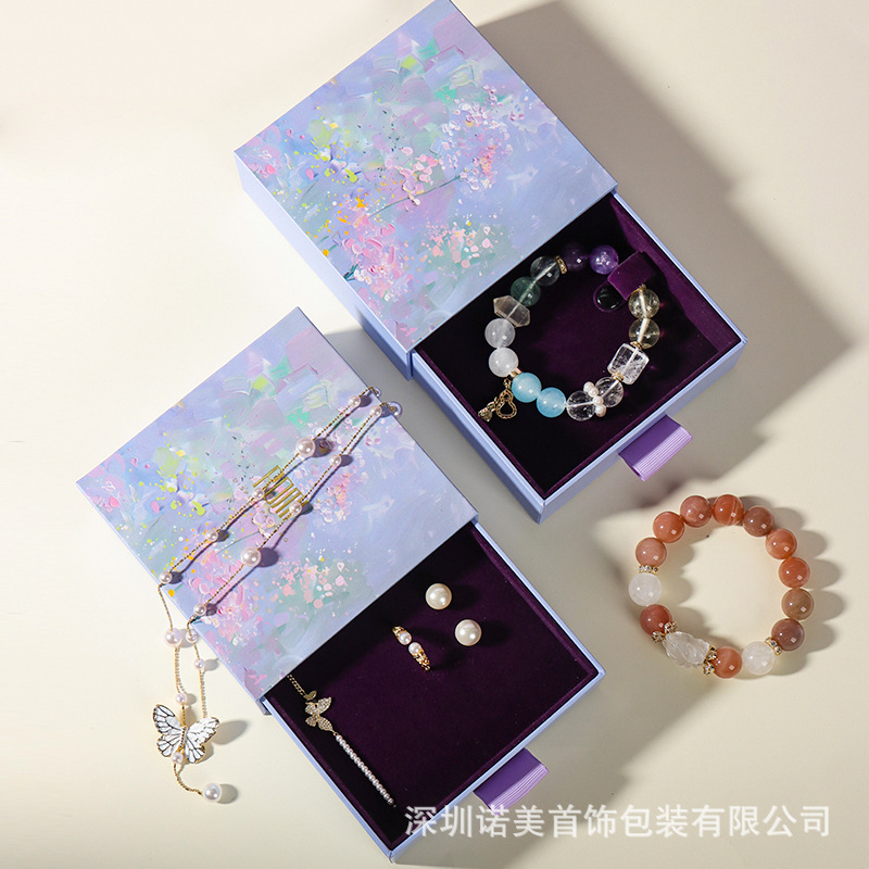 原创水晶手串盒时尚戒指项链耳钉盒首饰抽拉盒小清新饰品礼盒纸袋