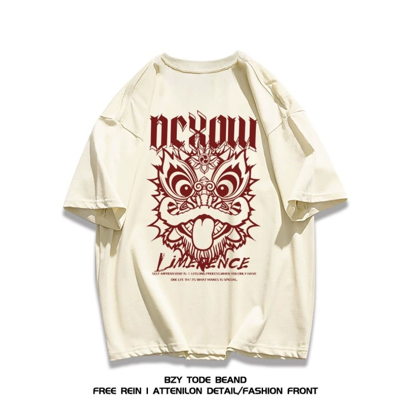 100% чистый хлопок, летняя новая национальная тенденция, футболка с короткими рукавами и принтом льва для мужчин и женщин, повседневный универсальный топ для пар