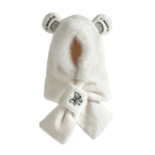 Xiaoxiangfeng Bow Plush Hat and Scarf Integrated Autumn and Winter Hooded Neck Women's Cycling Thickened Halal Protection