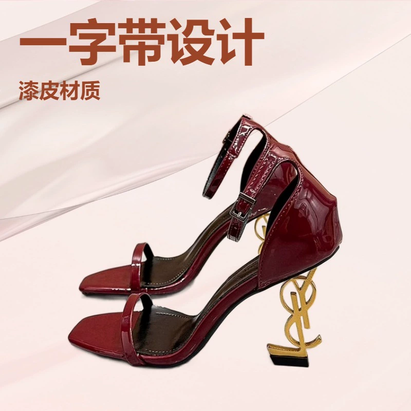 Женские элегантные босоножки на высоком каблуке с квадратным носком, на одной ремешке, с оригинальной формой каблука, для торжественных мероприятий, лето 2025 года.