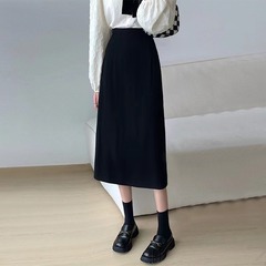 中长款半身裙女2025秋季新款胖mm遮胯裙高腰显瘦时尚开叉A字裙子