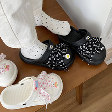 2025新款蝴蝶结沙滩鞋家居包头外穿夏季拖鞋女高跟厚底洞洞鞋