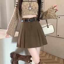 宽松2024防走光半身裙新款高腰字秋冬显瘦A灯芯绒韩国学院风百褶