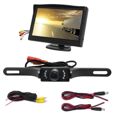 Vehicle camera cup monitor HD wireless - black-border-5inch-desktop-long-license-plate-camera