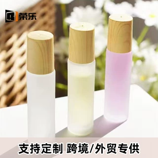 定制精油滚珠瓶木纹盖蒙砂玻璃香水分装瓶精油走珠瓶跨境定制批发