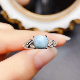 New natural sea grain stone ring S925 silver inlaid main stone 7*7mm Joker net red explosions women's jewelry wholesale