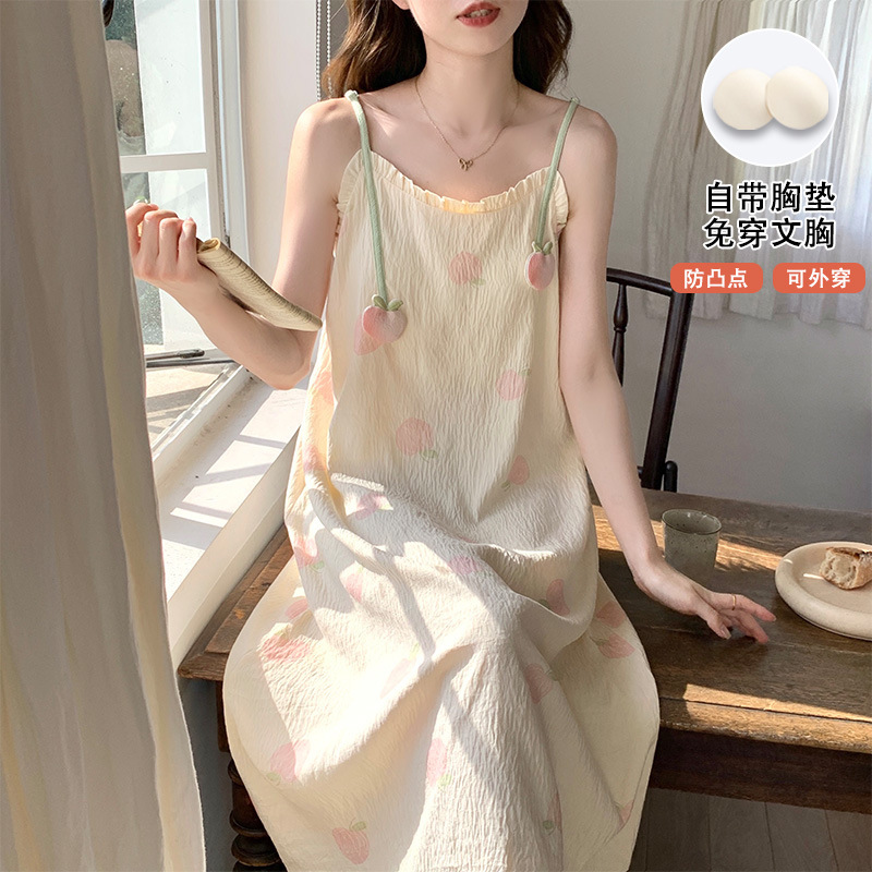 女性用胸パッド付きサスペンダーナイトガウン、夏用薄手で涼しいパジャマ、大きいサイズ、甘くて爽やかなホームウェア、屋外で着用可能|undefined