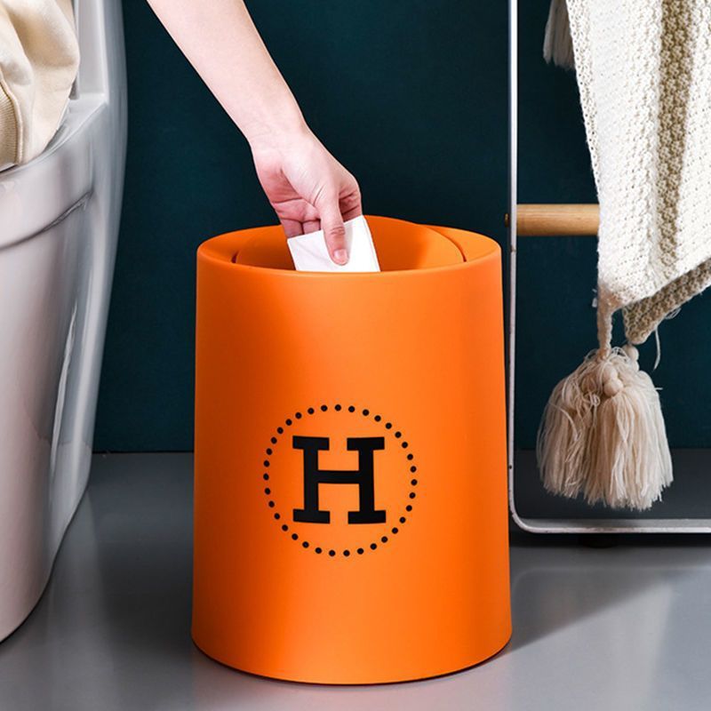 Double-layer Round Rocking Lid Wastebasket Japanese-style Creative Printing Office Trash Bin Simple Style Household Trash Bin
