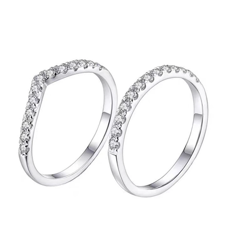 Half circle row diamond ring simple D color FL clarity moissanite diamond ring wild broken diamond tail ring V row ring