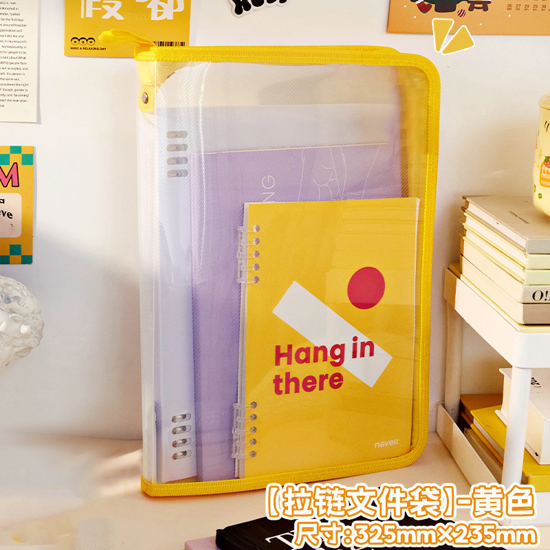 新款多巴胺文件袋大容量大学生手提包A4拉链透明课本资料收纳袋|undefined