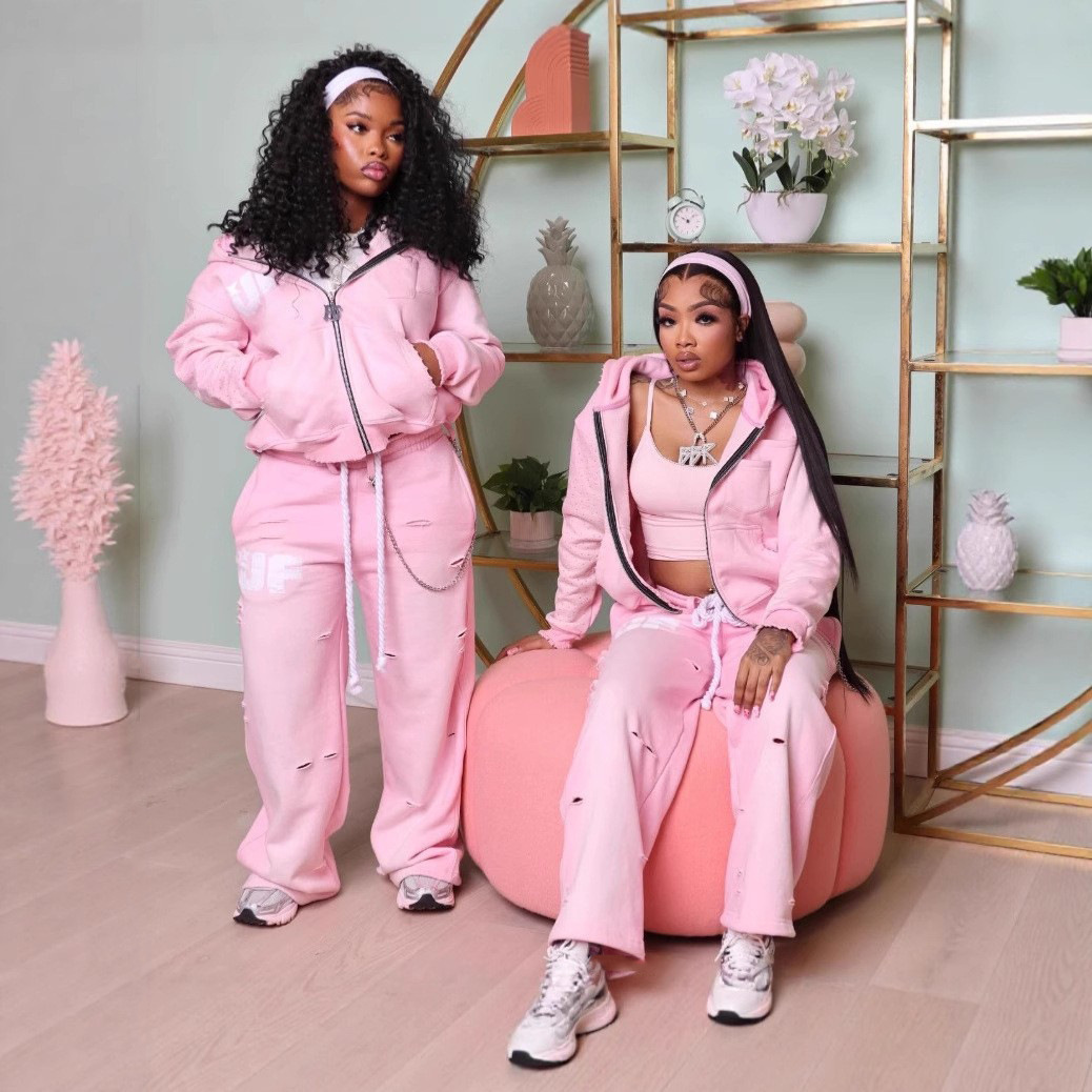 Fc1398 European and American Cross-Border Hot Girl American Street Style Sports Hoodie Fashion Suit Women's Clothing