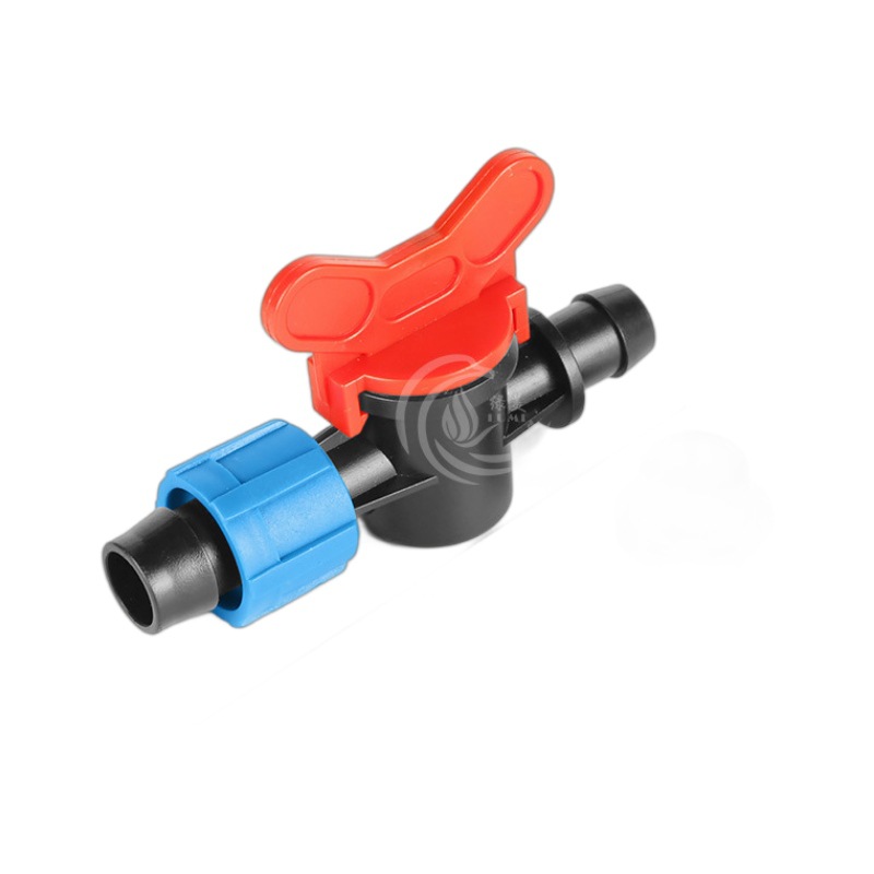 16 PE tubo de bloqueo válvula de derivación con válvula de válvula en forma de T mango rojo agujero de perforación 16 mm interruptor de control de goteo pieza de micro boquilla