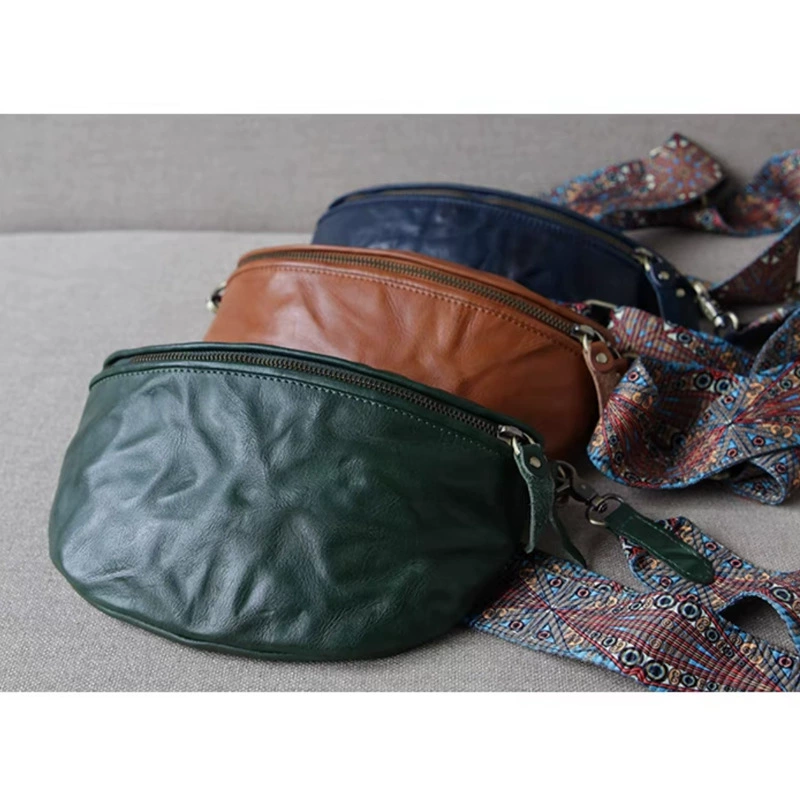 Leather retro straps, chest bag, one-shoulder bag, cowhide, simple and elegant design, boho style
