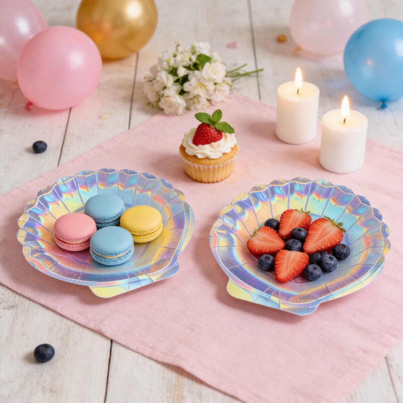 Cross-Border New Ins Style Disposable Paper Plates and Paper Plates, High-Looking Shell-Shaped Cake Fast Food Party Paper Plates