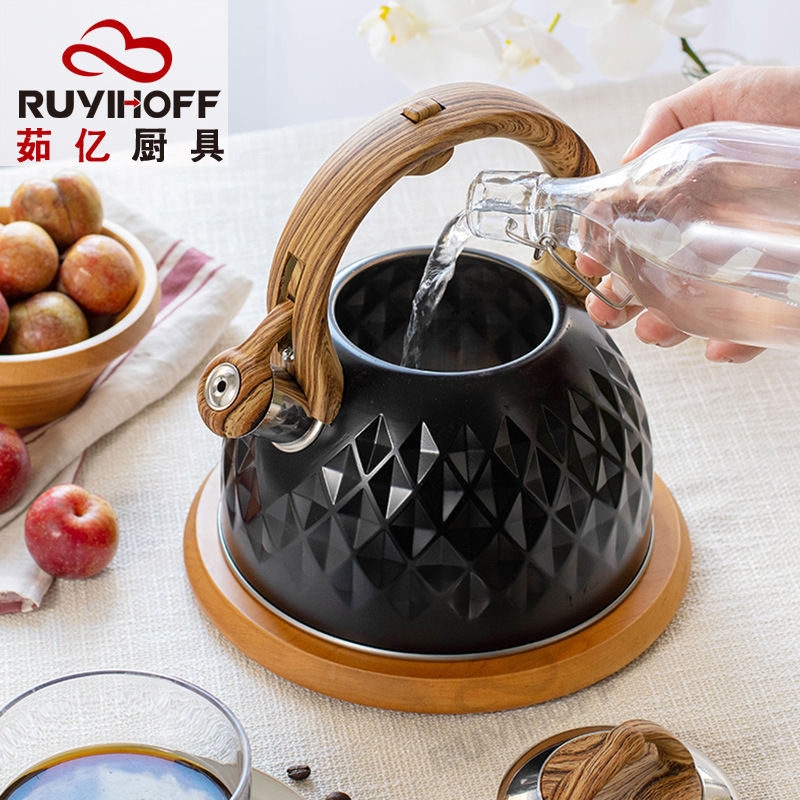 Europa y América nuevo patrón de Diamante Negro canto hervidor mango de grano de madera transfronterizo Silbato hervidor Silbato olla