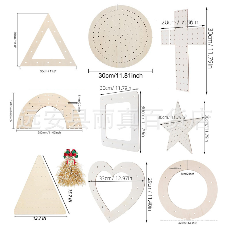 Wooden Round Punch-Cut Crafts, Hollow DIY Wreath Wooden Frame, Holiday Heart-Shaped Wreath Hanging Decoration, Decorative Wood Pieces