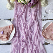 跨境奶酪布桌旗压绉布桌布巴厘纱婚礼派对装饰亚马逊纯色婚庆酒店