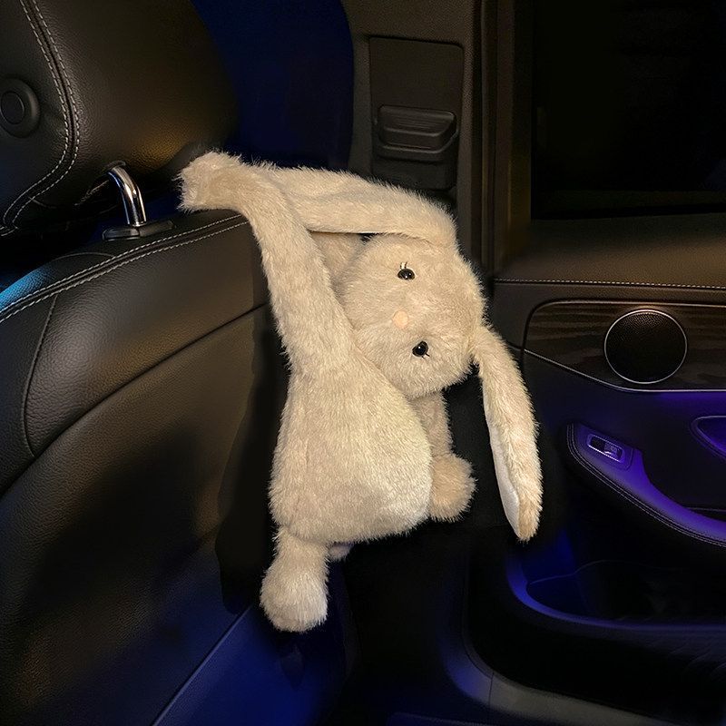Cute plush toy car tissue box, car interior decoration tissue holder, car-mounted long-eared rabbit tissue bag, hanging type