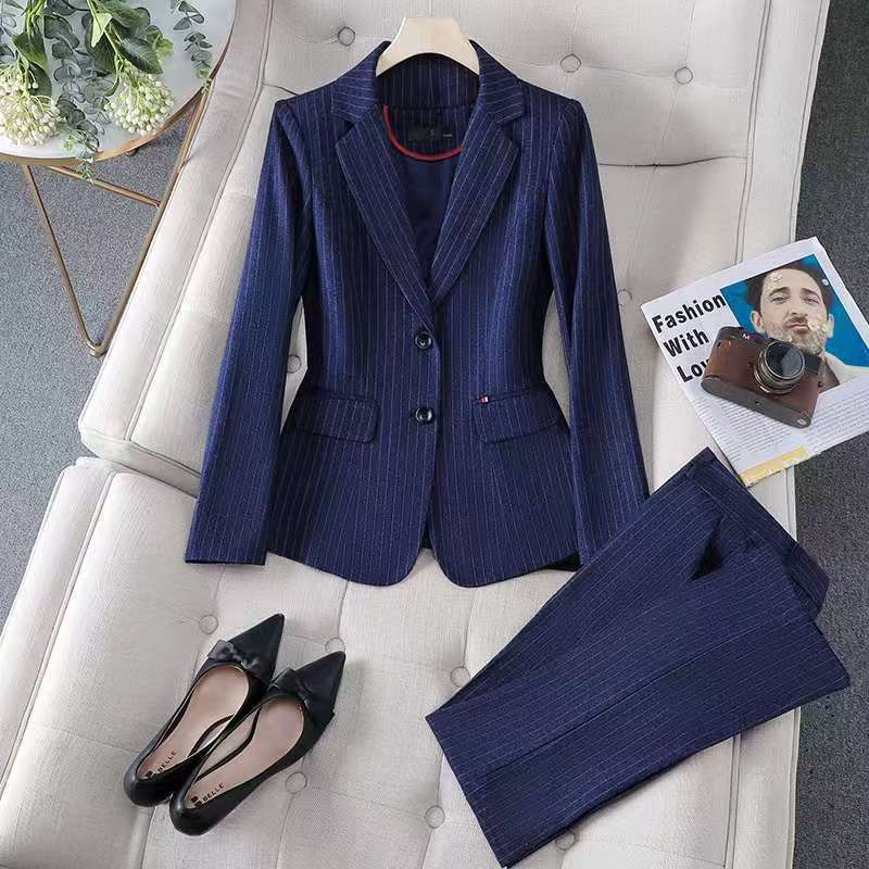 Fashion S-8XL Office Ladies Formal Pant Suit Set Women Blue
