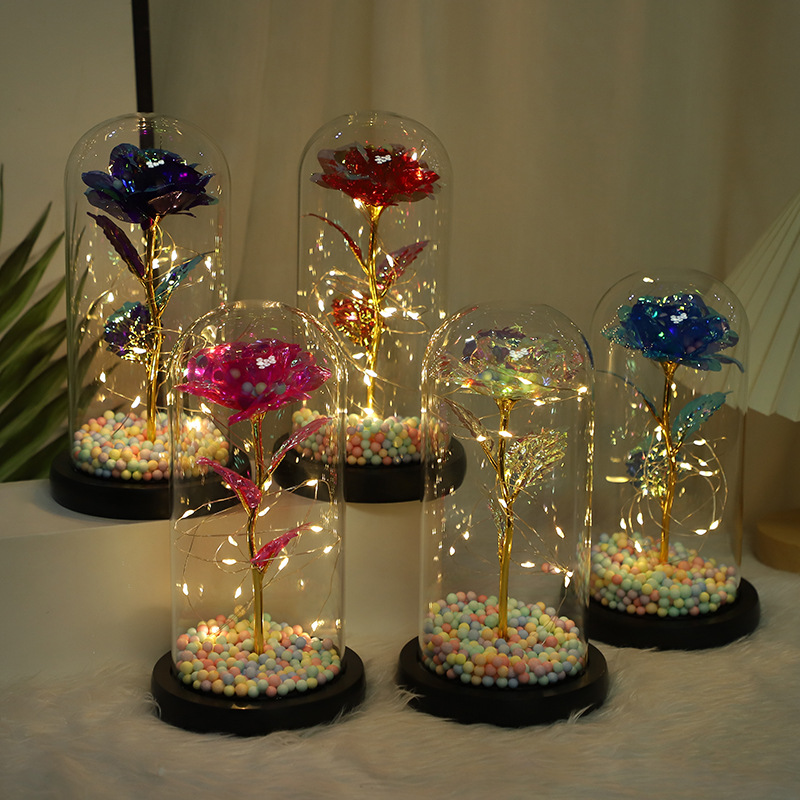 Cross-border rose eternal flower glass cover 520 Valentine's Day 520 gold foil flower wholesale finished gift source wholesale