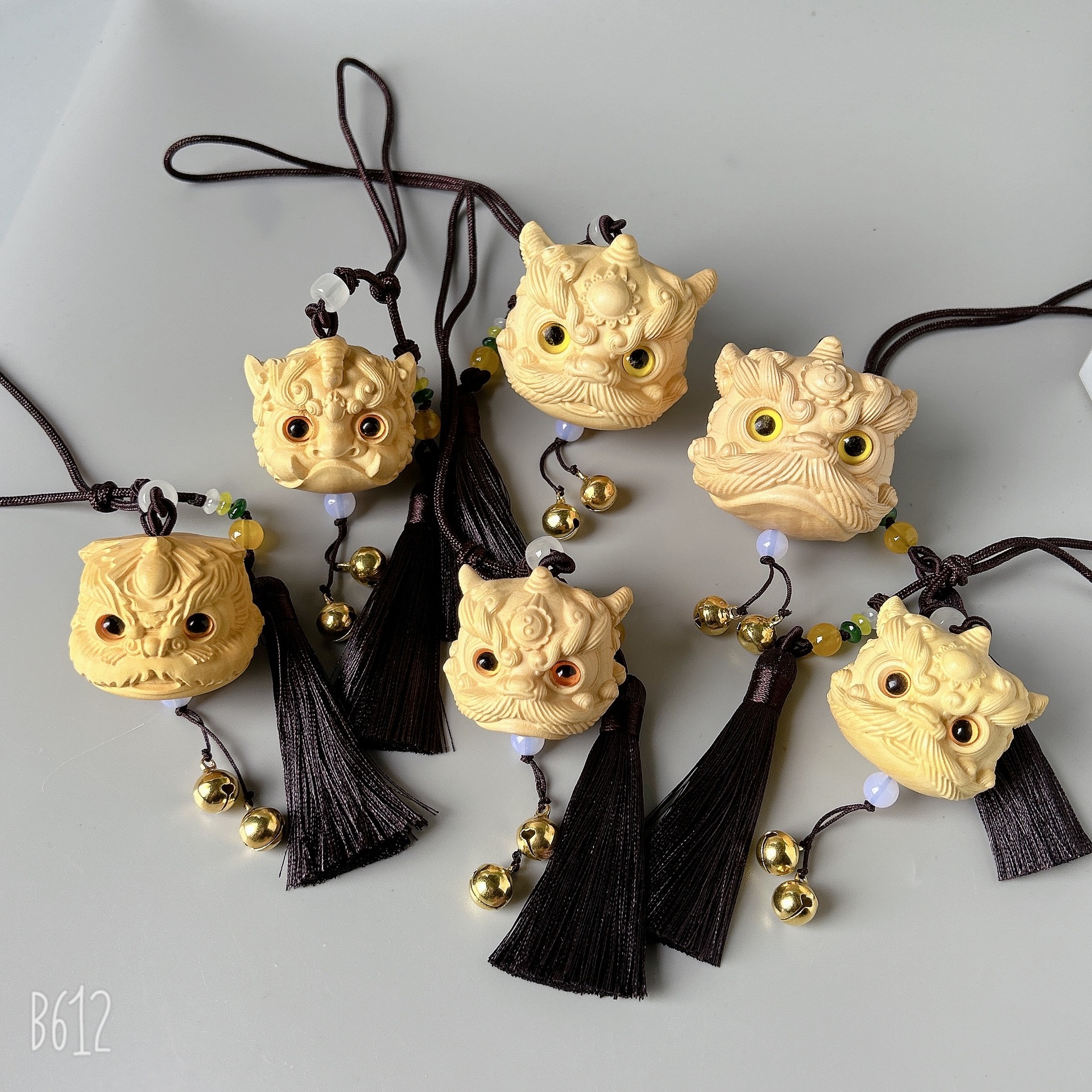 黃楊木醒獅頭吊墜車掛件男士文玩手把件吞金獸招財平安配件送禮