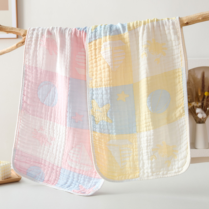 Six-Layer Gauze Towel Bamboo Cotton Adult Couple Face Washcloth Cartoon Plaid Underwater Super Soft Absorbent Bubble Gauze