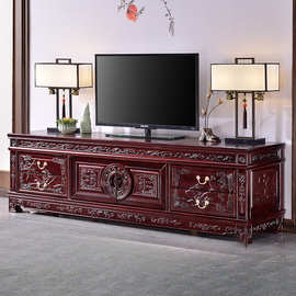 中式古典实木电视柜香樟木仿古花电视机柜新款客厅高档储物地柜