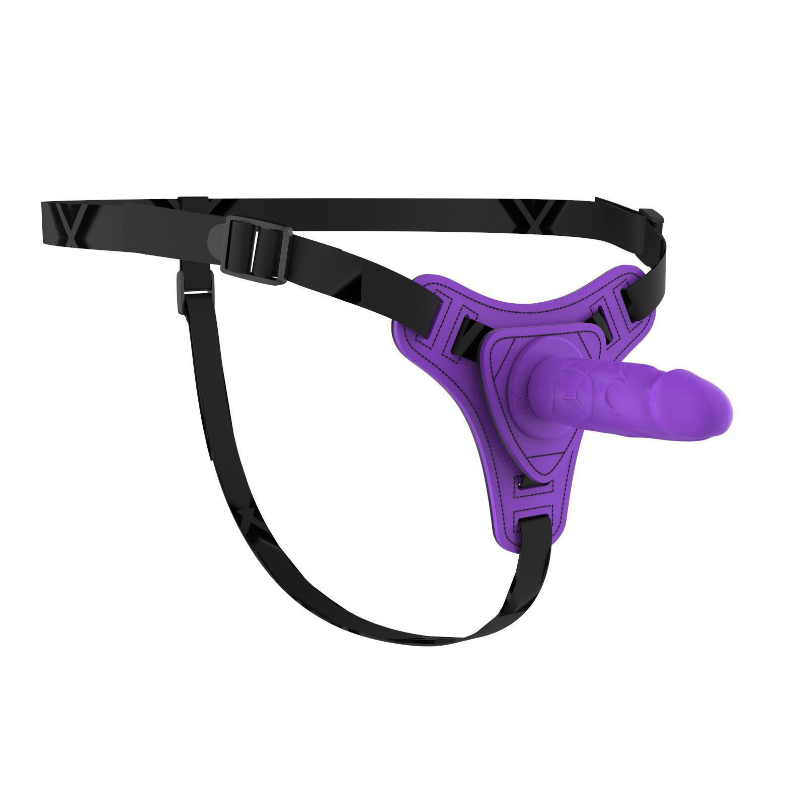 Wearable Leather Strap-on Harness with Dildo, Small Size, Black — detail image 4