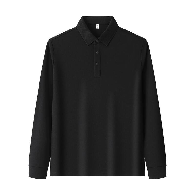 25秋冬新款40S天然桑蚕丝7A抗菌时尚百搭长袖四合扣男士翻领Polo|undefined
