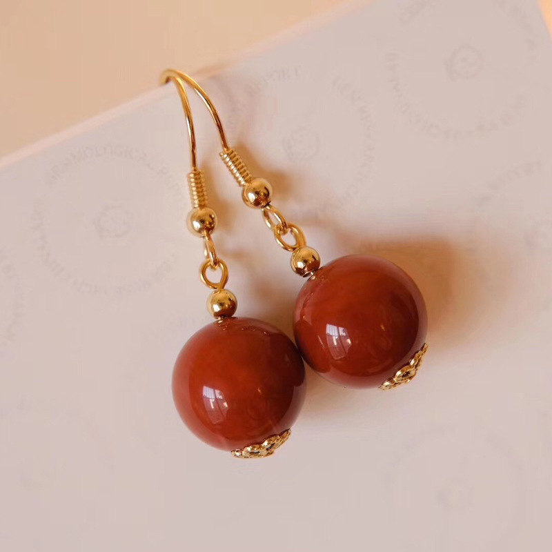 Women's South red earrings s925 silver earrings Redstone transfer beads earrings support live broadcast supply ethnic style