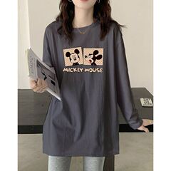 2025新款纯棉长袖t恤女中长款宽松休闲遮屁股大码打底衫早秋上衣
