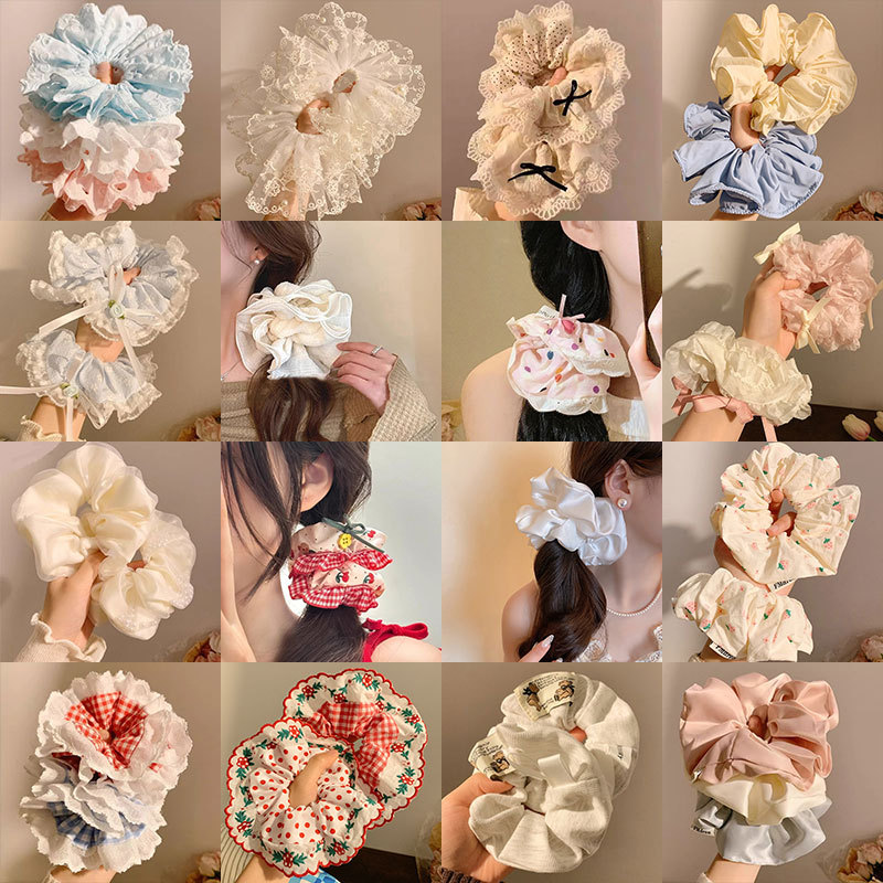 french style vintage bow large intestine hair band female tie up a bun hairstyle hair rope high elasticity rubber headband head rope high sense headdress