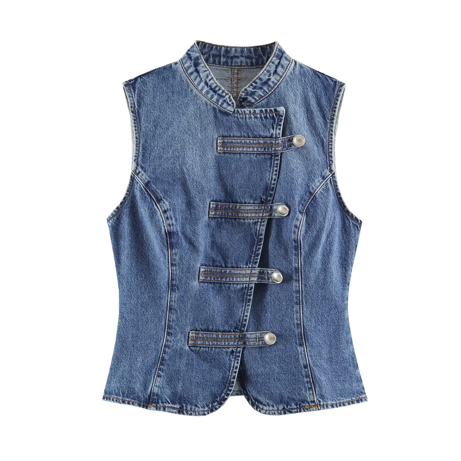 ZAZA hecho en casa estilo europeo al por mayor ropa de mujer temperamento de moda universal cordón nudillo chaleco denim mujer 9942153 image 7