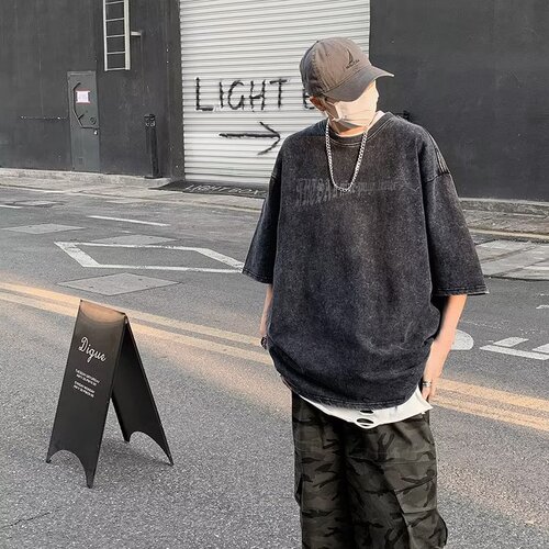 Vintage Washed American Style Men's Summer Streetwear Hip-Hop Short Sleeve T-Shirt Loose Casual Half-Sleeve Tee