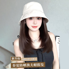 假发帽子一体轻薄时尚防晒层次短发夏天新款渔夫帽头套帽子