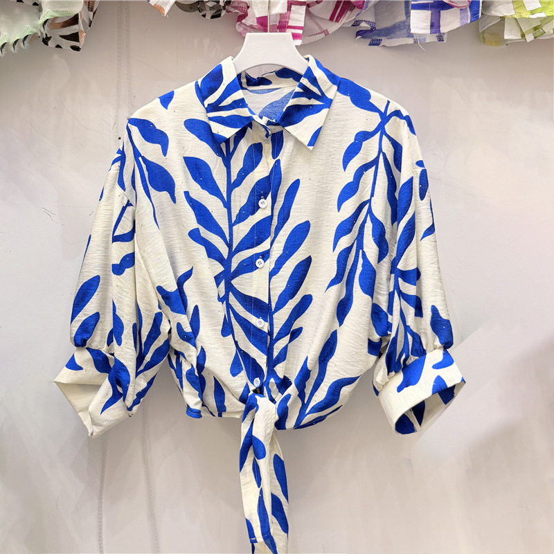 Amazon Cross-Border Women's Clothing European and American Women's Short-Sleeved Shirts Summer New Korean Style Sun Protection Striped Shirts