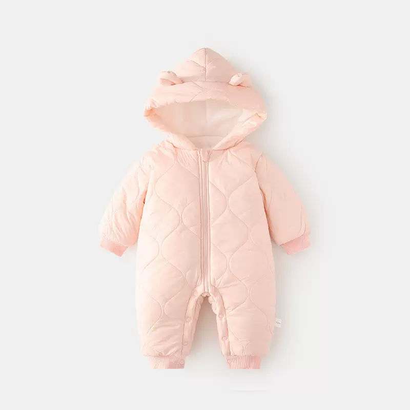 婴儿加棉外出服宝宝夹棉外穿连体衣秋冬加厚爬服儿童连帽防风棉衣
